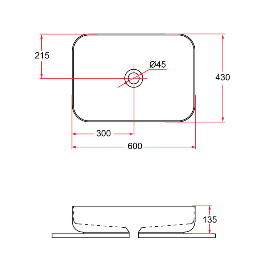 Countertop Rectangular Ceramic Basin | EVEA 60