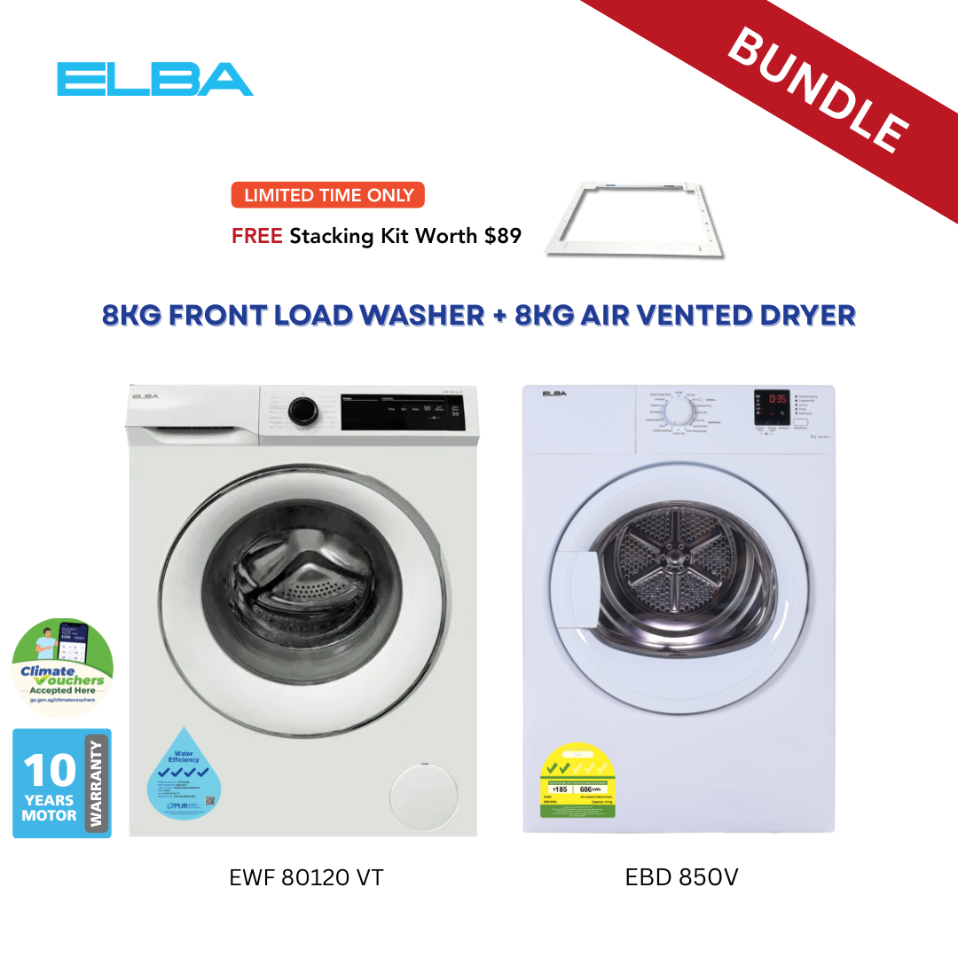 [BUNDLE]  8kg Front Load Washer + 8kg Air Vented Dryer