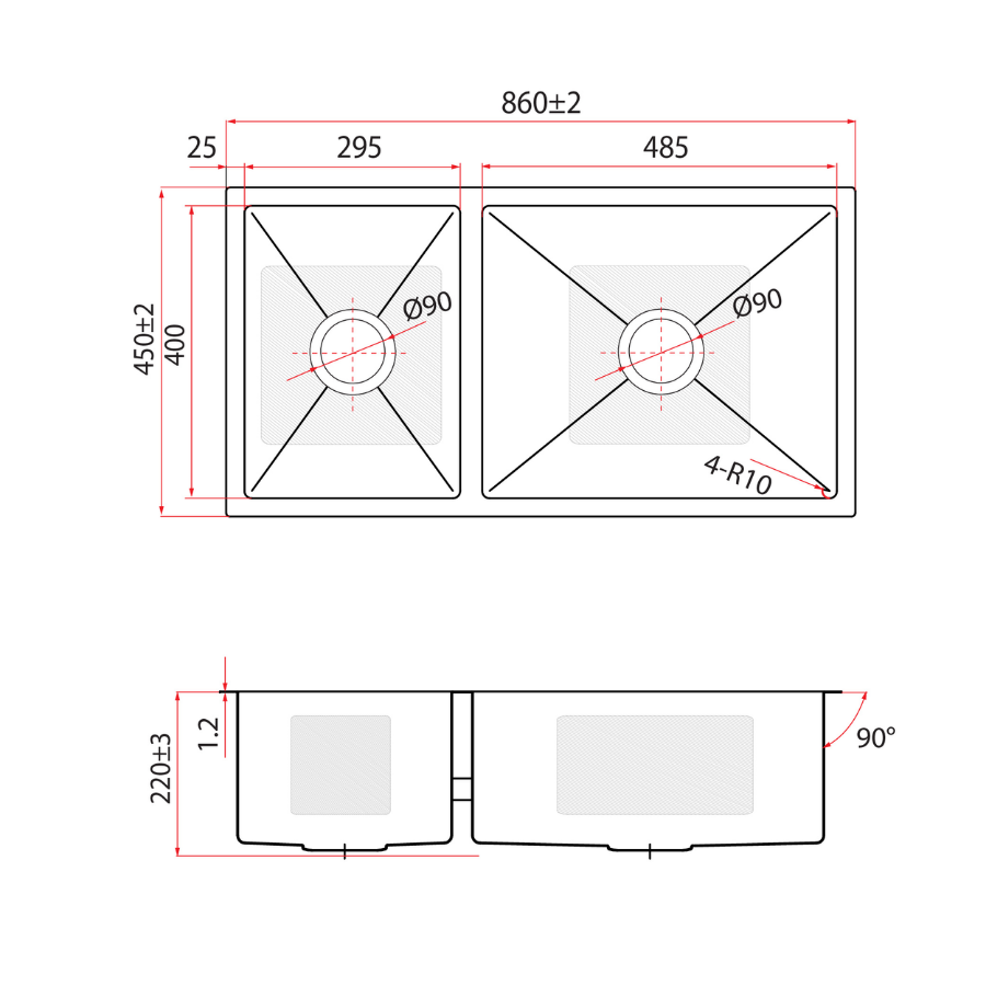 3½” Basket Waste and Bottle-Trap Kitchen Sink | KNX 860-86U GM