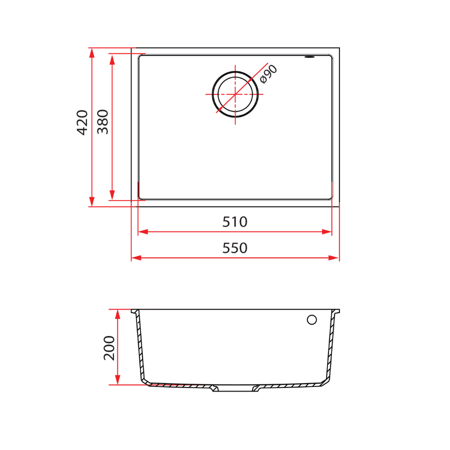 1 Bowl Undermount Granite Kitchen Sink | MEQ 810-54U TI