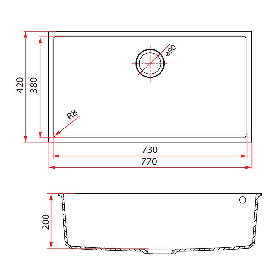 1 Bowl Undermount Granite Kitchen Sink | MEQ 810-76U PB