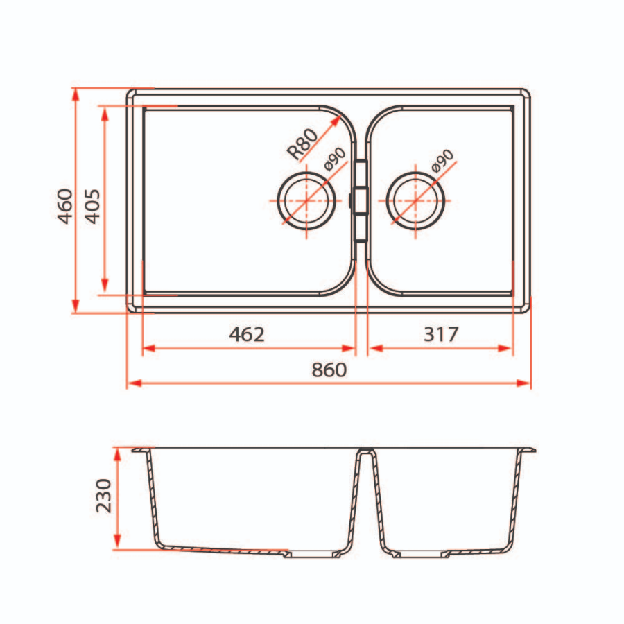 1¾ Bowls Undermount Granite Kitchen Sink | MEQ 860-86U WH