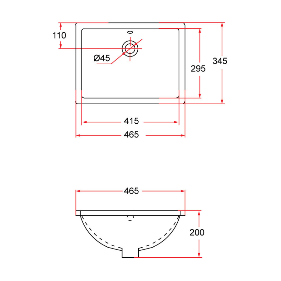 Undermount Rectangular Ceramic Basin | NUE 47