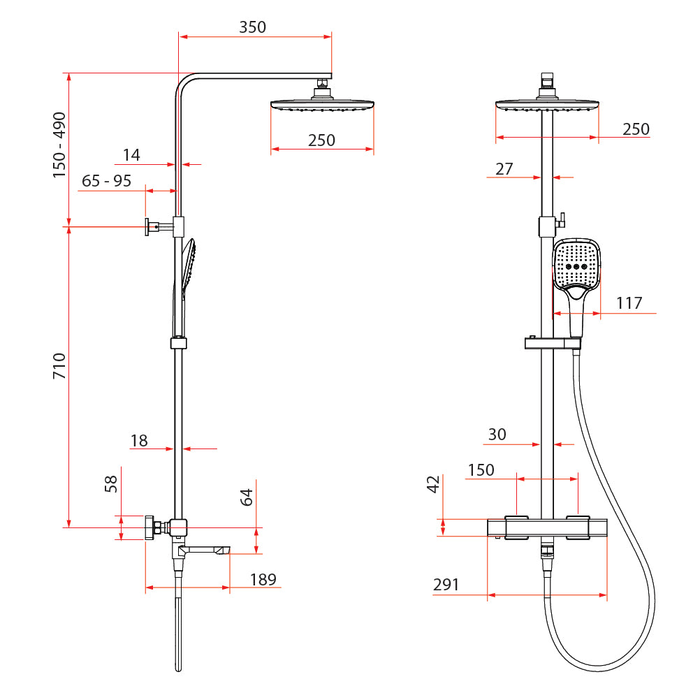 Thermo Square Rainshower Column With Mixer Shelf (Matte Black/Chrome)