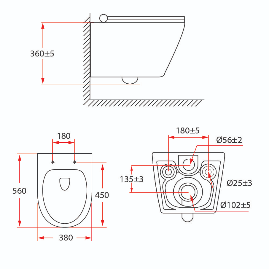 Wall-Hung One-Piece Toilet P-Trap 180mm | PN-305P07