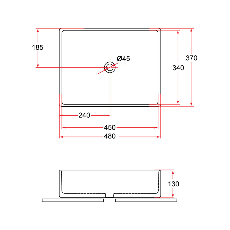 Countertop Rectangular Ceramic Basin | QTRO 48