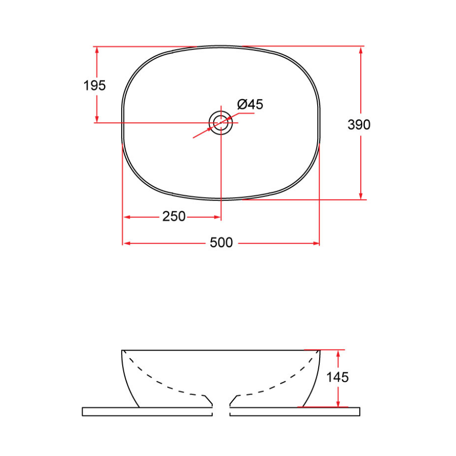 Countertop Rectangular Ceramic Basin | QTRO 50-BK