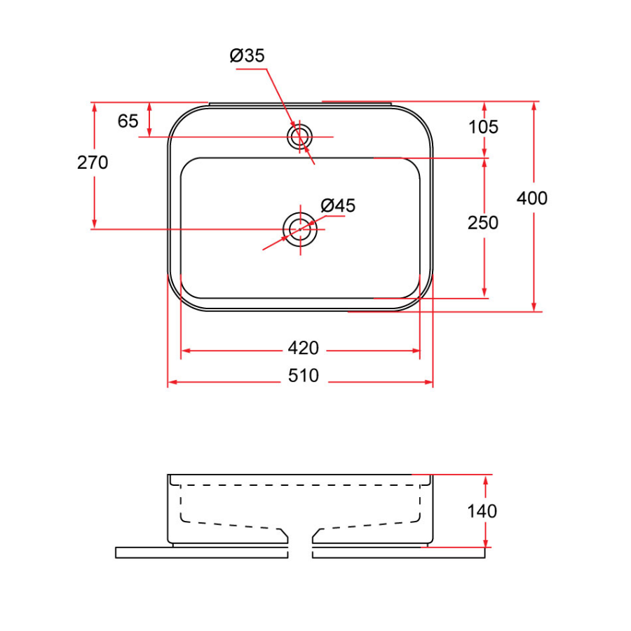 Countertop Rectangular Ceramic Basin | QTRO 51M
