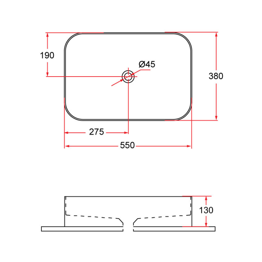 Countertop Rectangular Ceramic Basin | QTRO 55