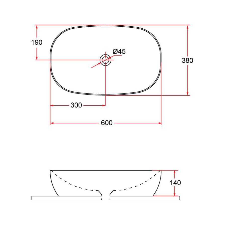 Countertop Rectangular Ceramic Basin | QTRO 60-BW