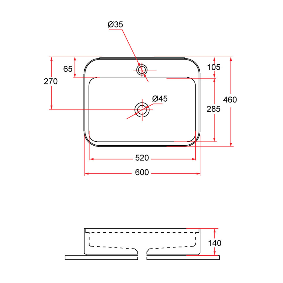 Countertop Rectangular Ceramic Basin | QTRO 60M