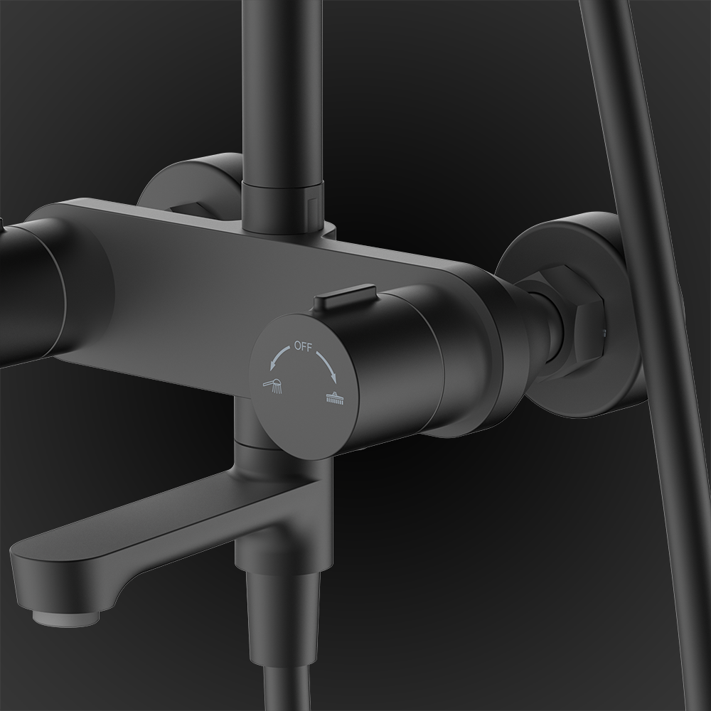 Pushstop Round Rainshower Column With Mixer (Matte Black) | RSC-PUSHSTOP-R61-BK