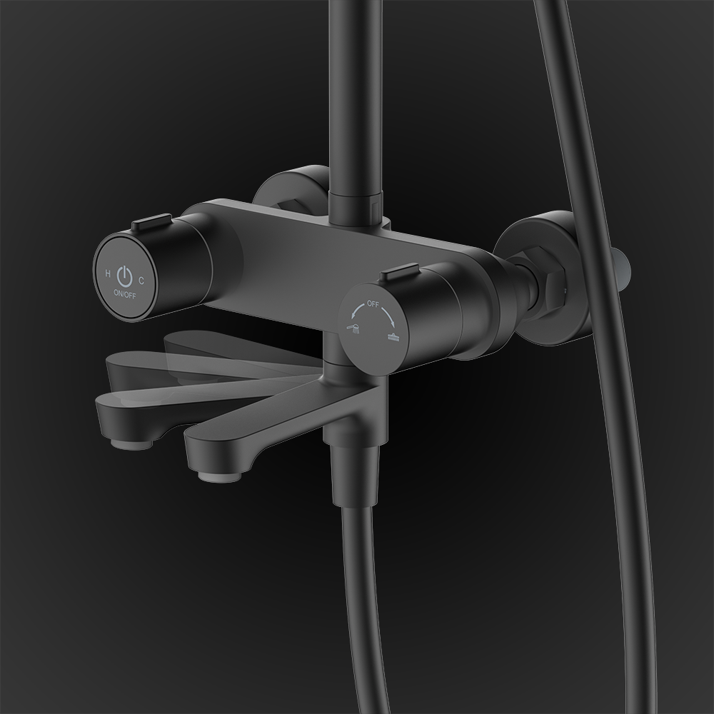 Pushstop Round Rainshower Column With Mixer (Matte Black) | RSC-PUSHSTOP-R61-BK