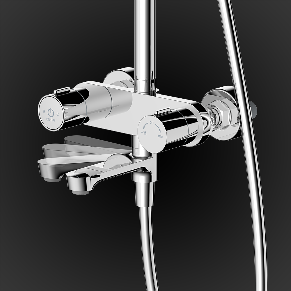 Pushstop Round Rainshower Column With Mixer (Chrome/Matte Black)