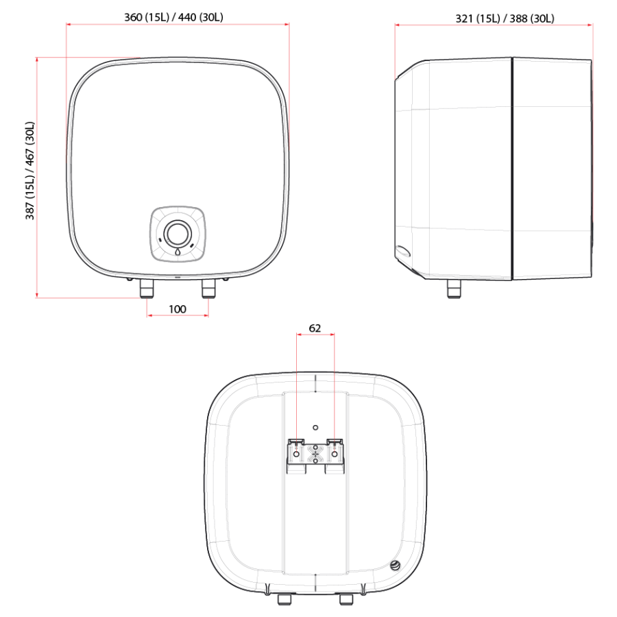 Paris 15L Above-Sink Storage Water Heater | RA 15B SIN2.5