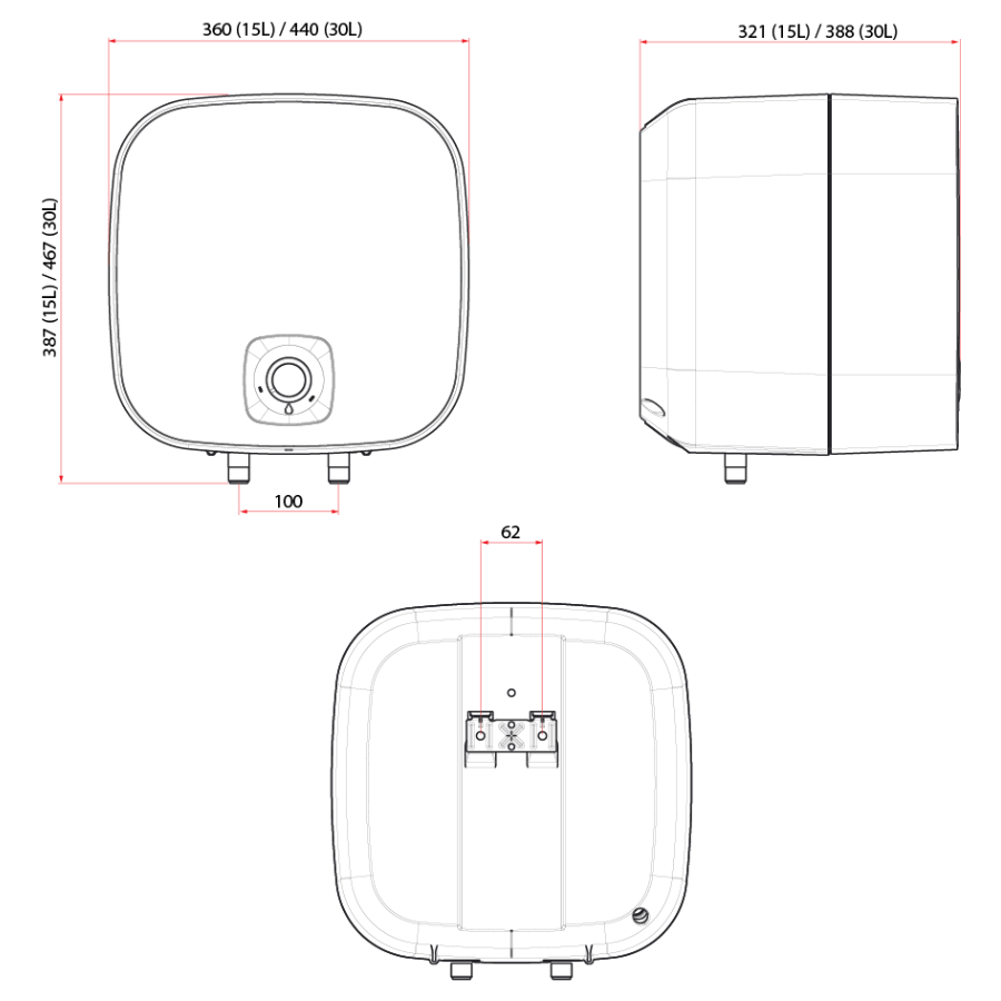 Paris 15L Above-Sink Storage Water Heater | RA 15W SIN2.5