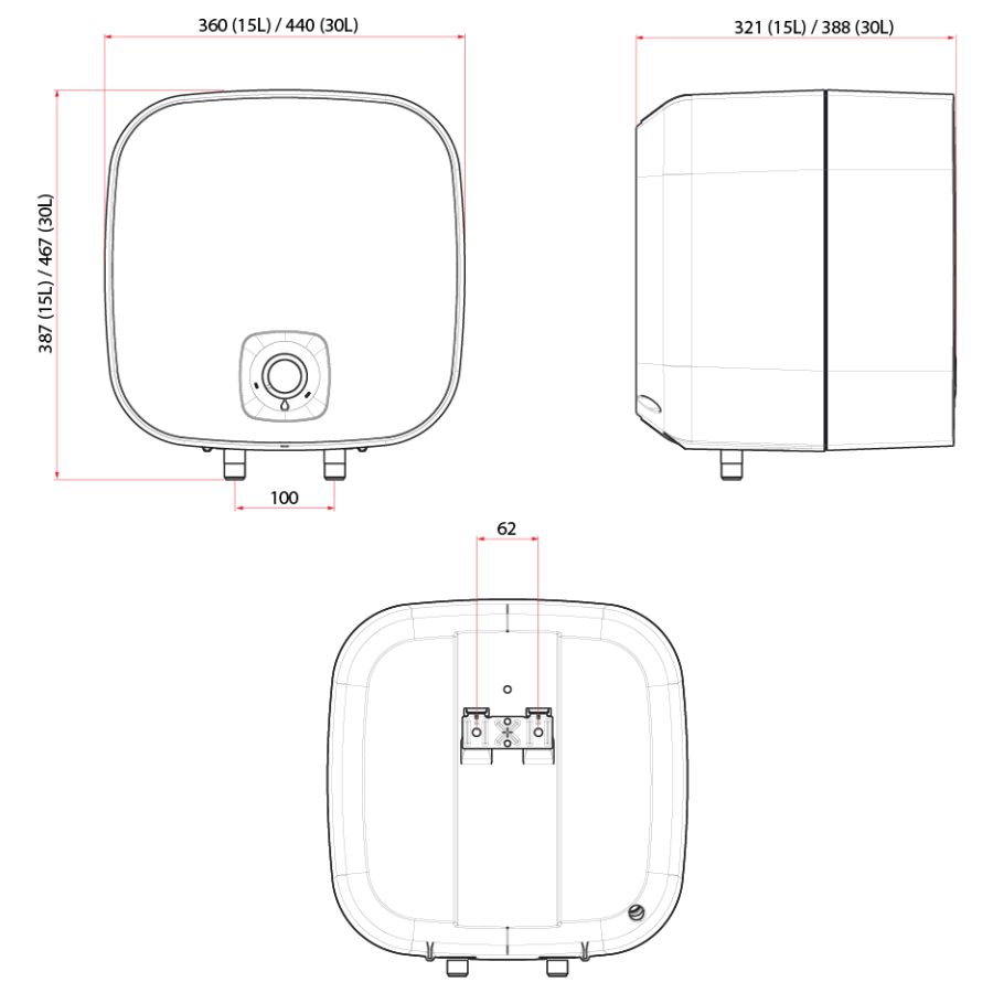 Paris 30L Above-Sink Storage Water Heater | RA 30W SIN2.5