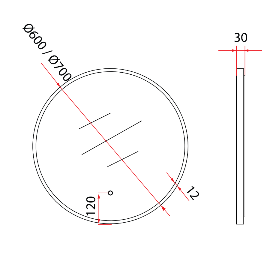 Matte Black Wall-Mounted LED Round Mirror | RBM-ACO-R70LED-BK