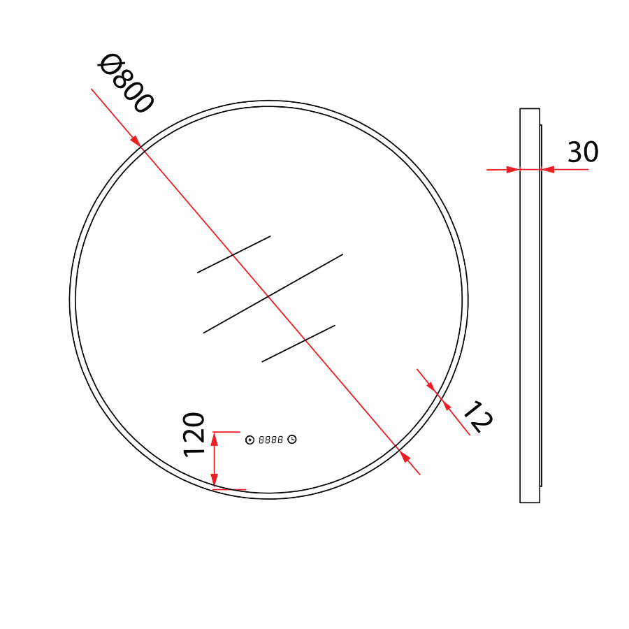 Matte Black Wall-Mounted Round Mirror | RBM-ACO-R80LED-BK