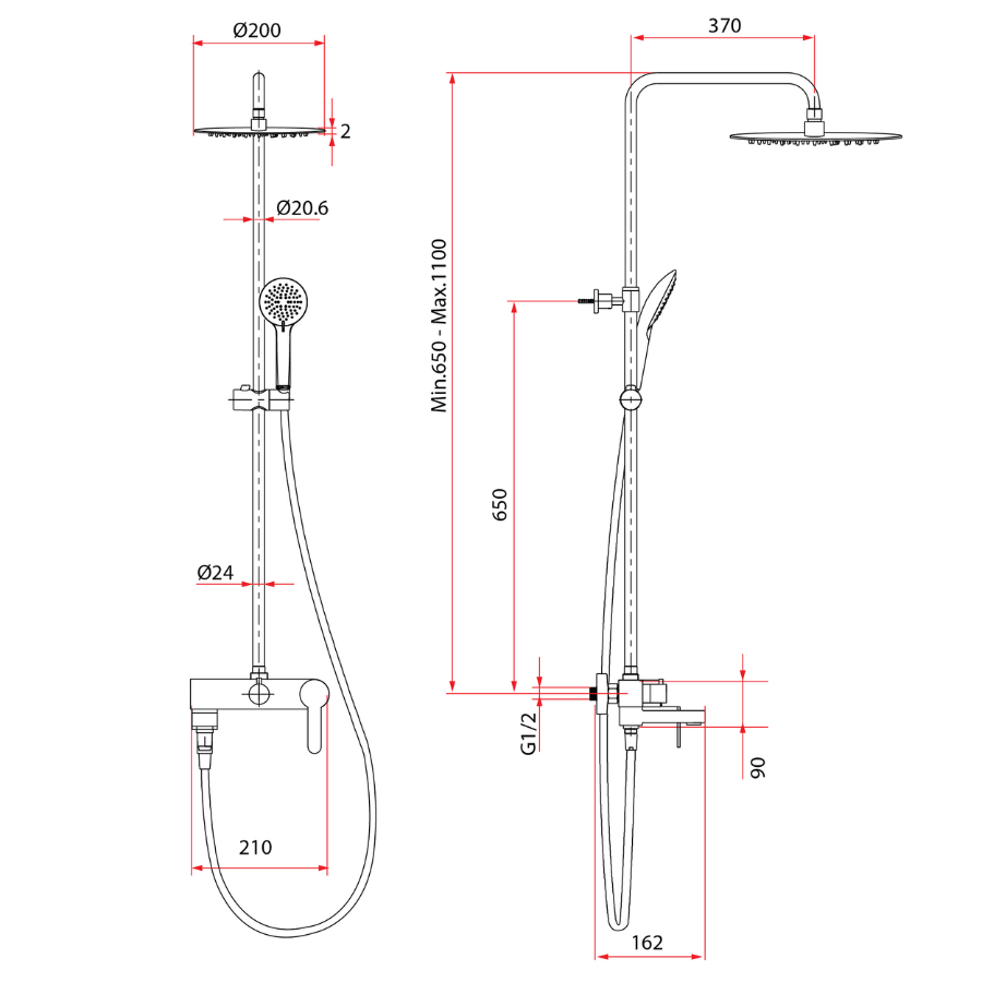 Inox Rainshower Column With Mixer (Chrome)