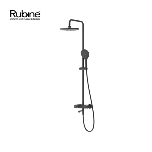 Pushstop Round Rainshower Column With Mixer (Matte Black) | RSC-PUSHSTOP-R61-BK