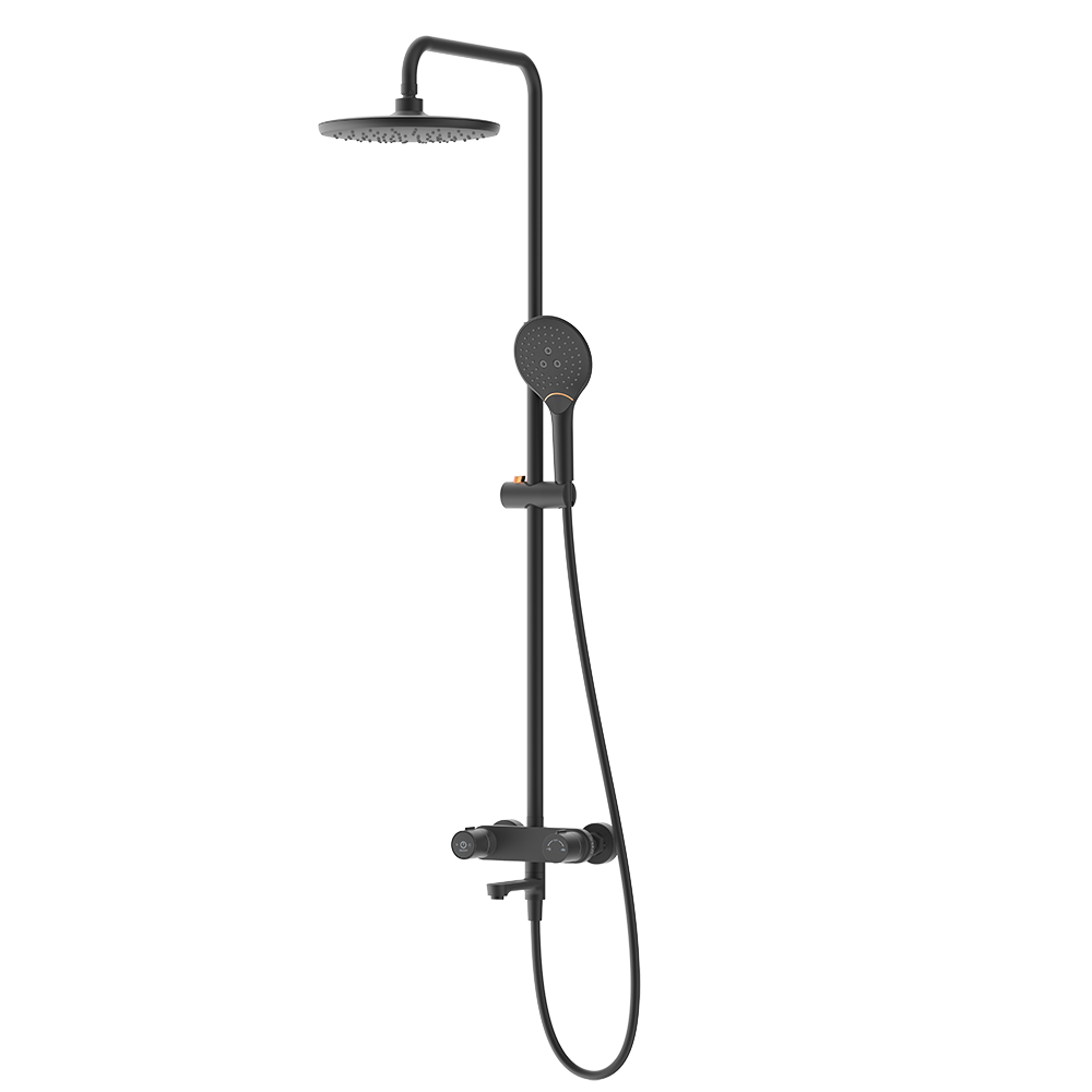Pushstop Round Rainshower Column With Mixer (Chrome/Matte Black)
