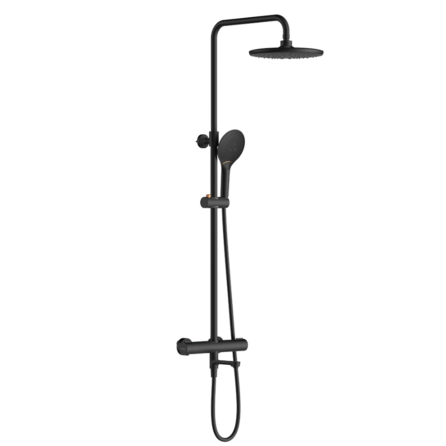 Thermo Round Rainshower Column With Mixer (Matte Black/Chrome)