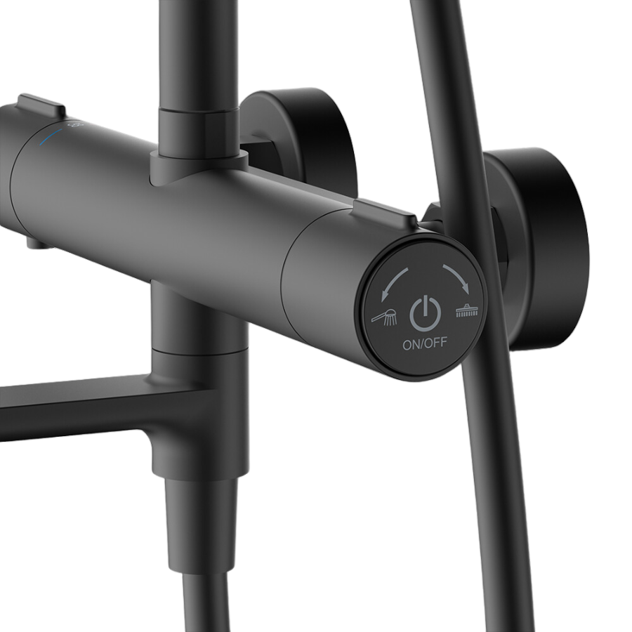 Thermo Round Rainshower Column With Mixer (Matte Black/Chrome)