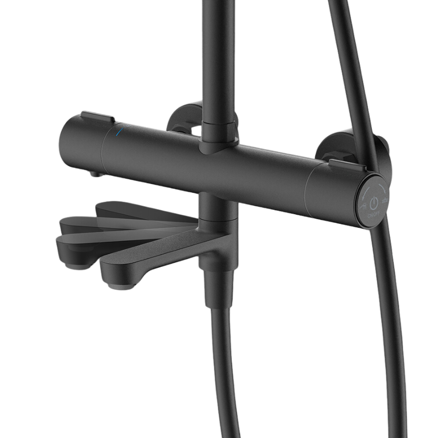 Thermo Round Rainshower Column With Mixer (Matte Black/Chrome)