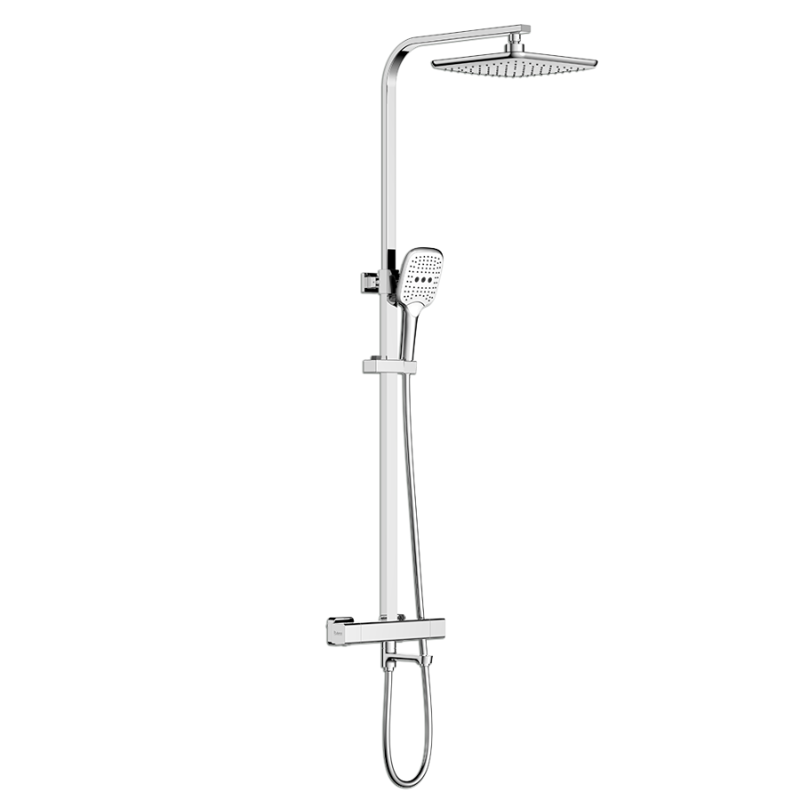 Thermo Square Rainshower Column With Mixer Shelf (Matte Black/Chrome)