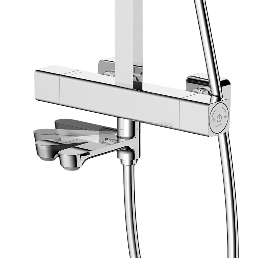 Thermo Square Rainshower Column With Mixer Shelf (Matte Black/Chrome)