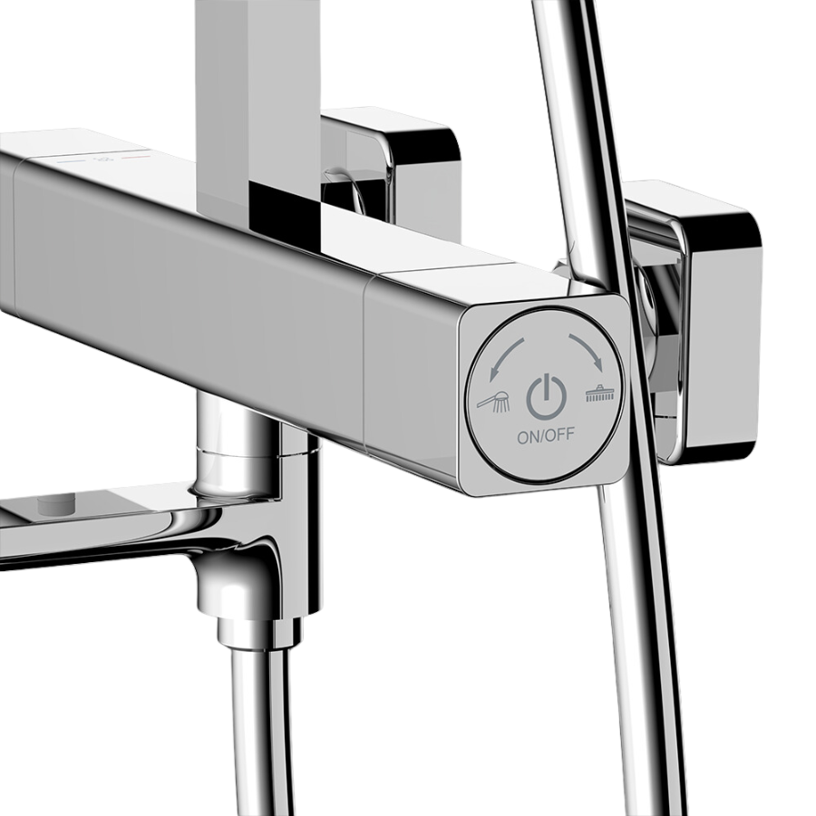 Thermo Square Rainshower Column With Mixer Shelf (Matte Black/Chrome)