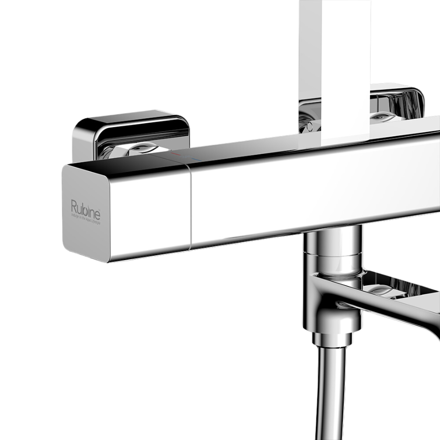 Thermo Square Rainshower Column With Mixer Shelf (Matte Black/Chrome)