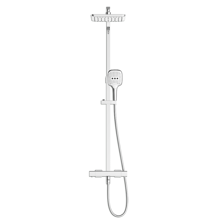 Thermo Square Rainshower Column With Mixer Shelf (Matte Black/Chrome)