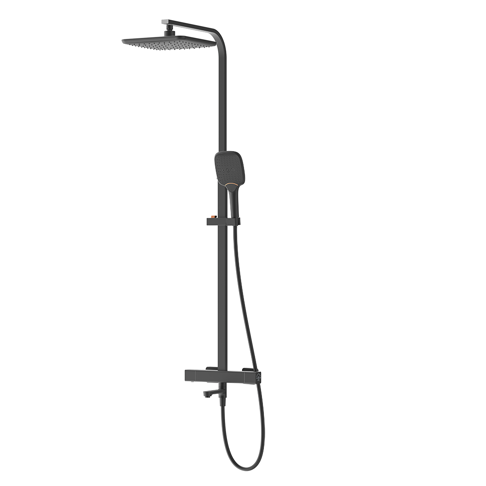 Thermo Square Rainshower Column With Mixer Shelf (Matte Black/Chrome)