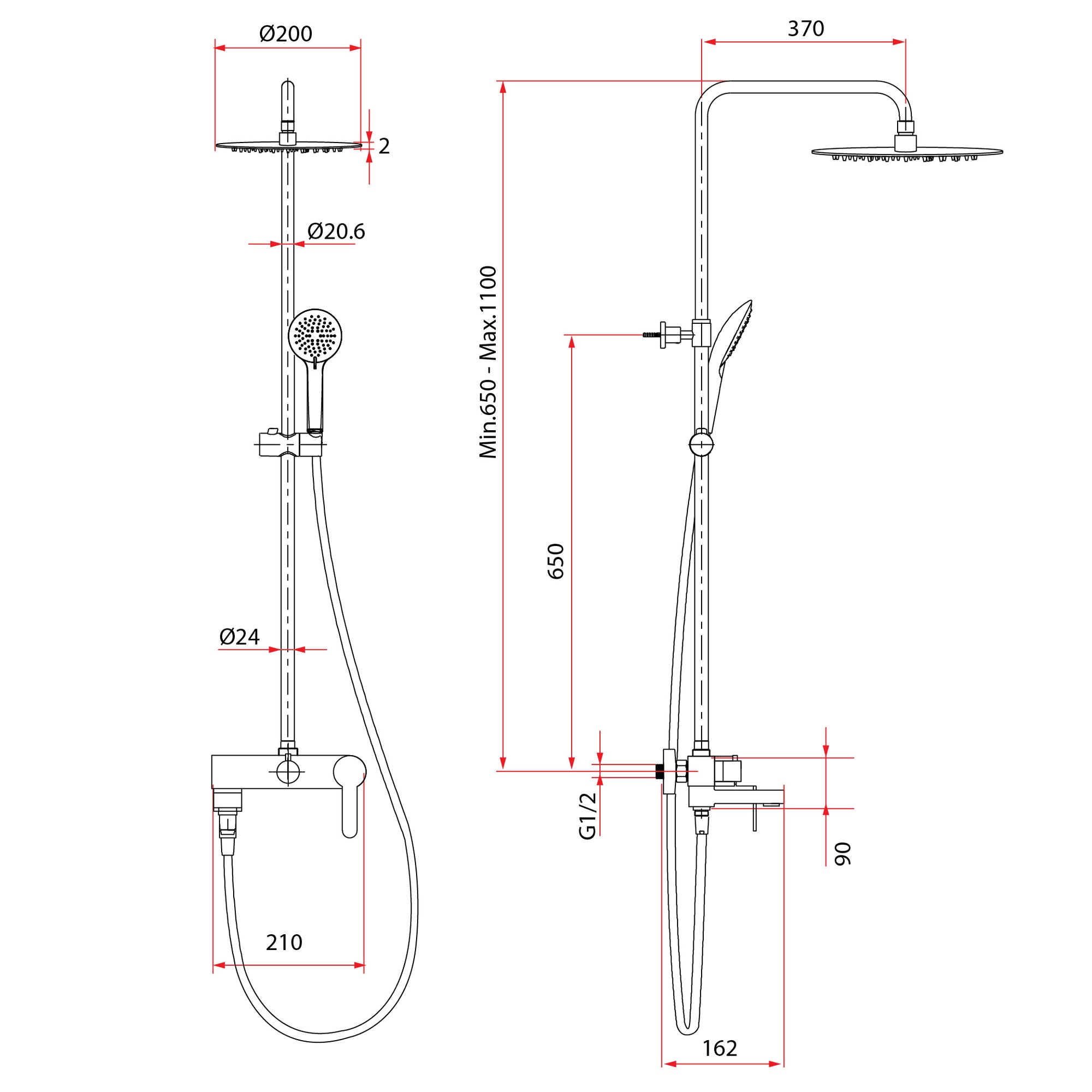 Rain Shower Column With Mixer | RSC-INOX-R8-3361R2-AF