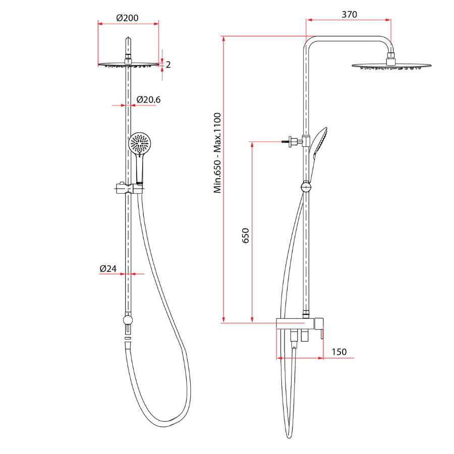 Rainshower Column Without Mixer Chrome | RSR-INOX-R8100-CH