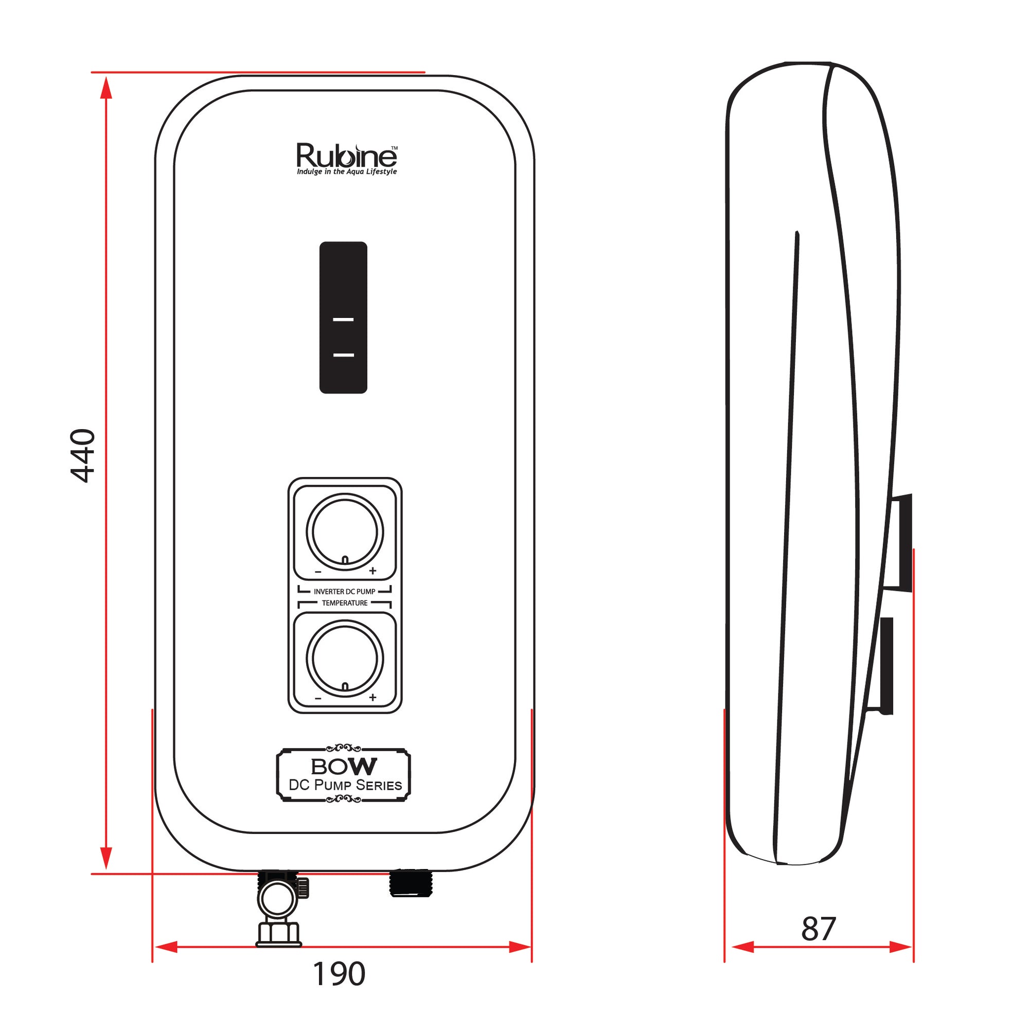 BOW Electric DC Pump Instant Water Heater | RWH 3388 (Full Black)