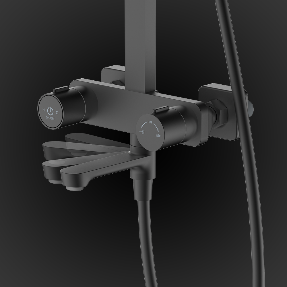 Pushstop Square Rainshower Column With Mixer (Matte Black) | RSC-PUSHSTOP-S81-BK