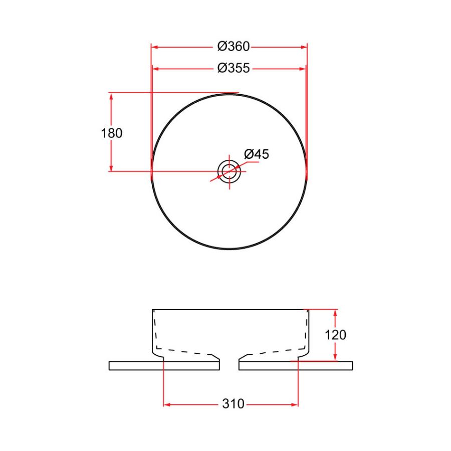 Countertop Round Ceramic Basin | SPIN 36-BW