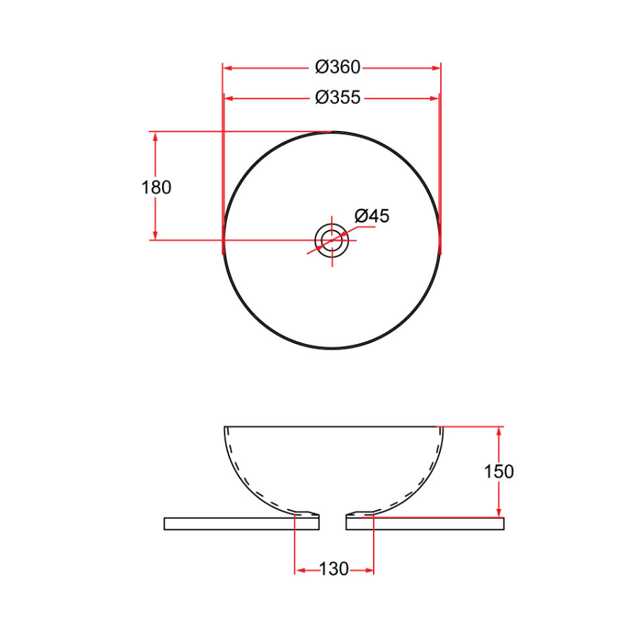 Countertop Round Ceramic Basin | SPIN 36B-BK