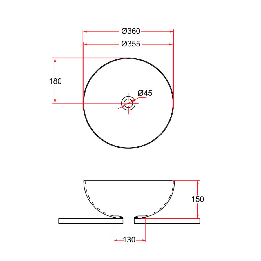 Countertop Round Ceramic Basin | SPIN 36B