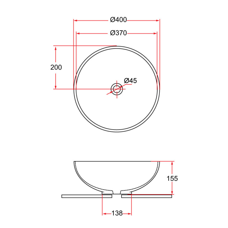 Countertop Round Ceramic Basin | SPIN 40B-BW