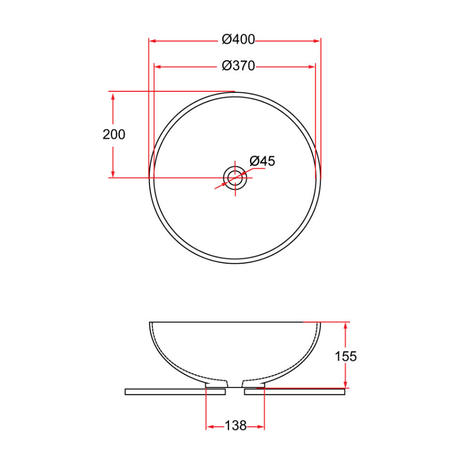 Countertop Round Ceramic Basin | SPIN 40B