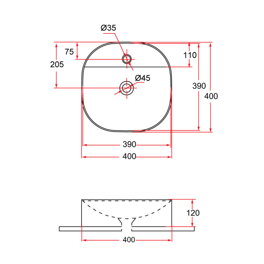 Countertop Round Ceramic Basin | SPIN 40M-BK