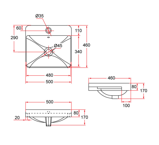 Semi-Recessed Rectangular Ceramic Basin | RIFF 50M
