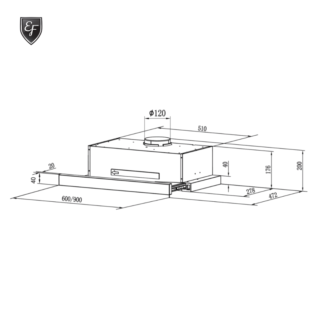 Semi Integrated S/Steel Telescopic Hood 90CM | TF 5294/90 SS