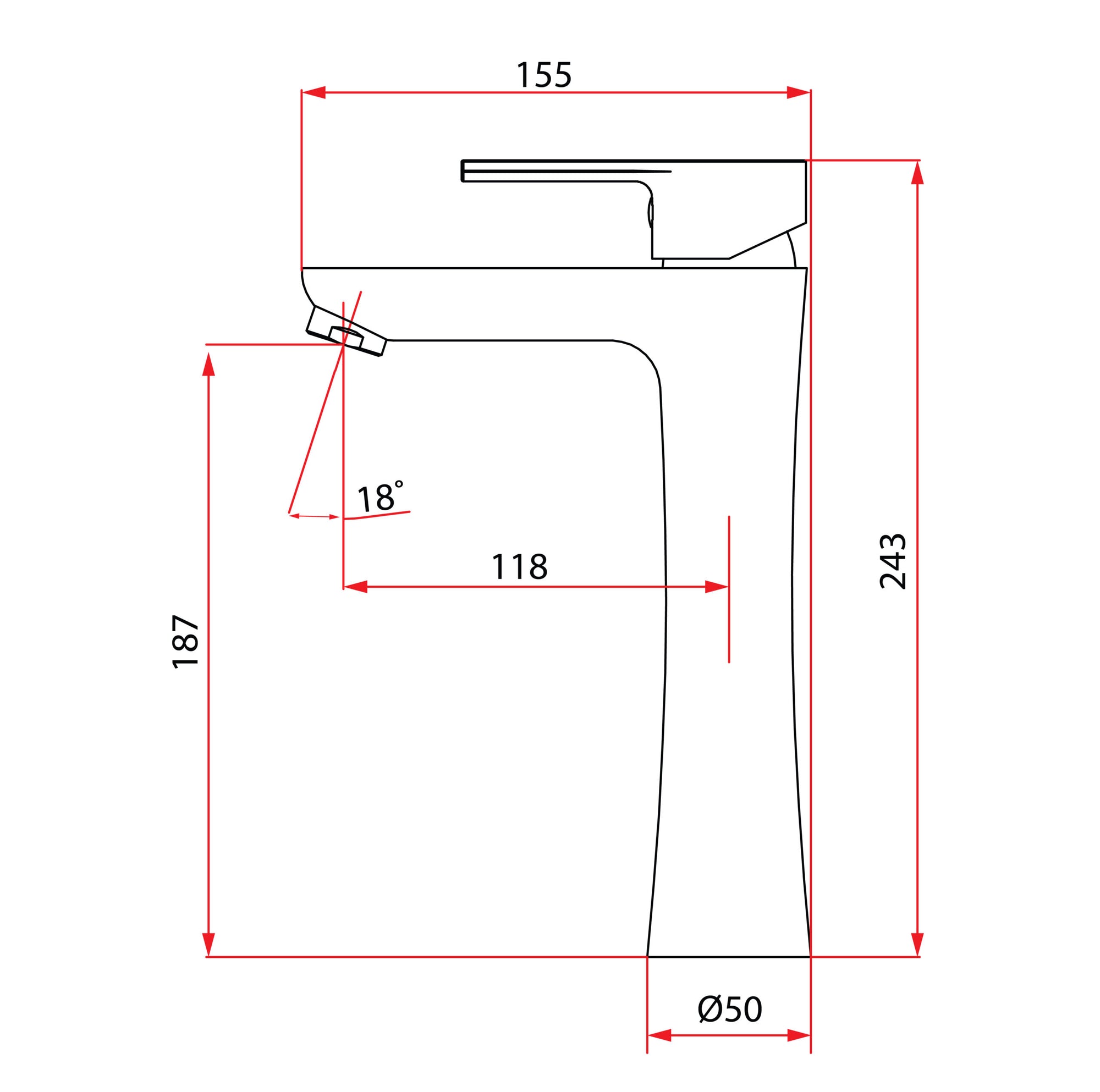 Tall Basin Mixer Matt Black | Unico 5621LX BK
