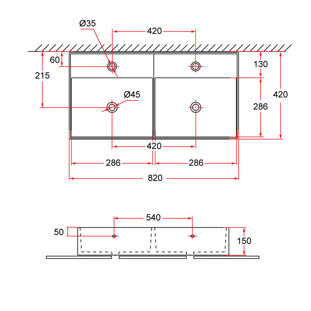 Wall-Hung / Countertop Ceramic Basin | VENTO D82M