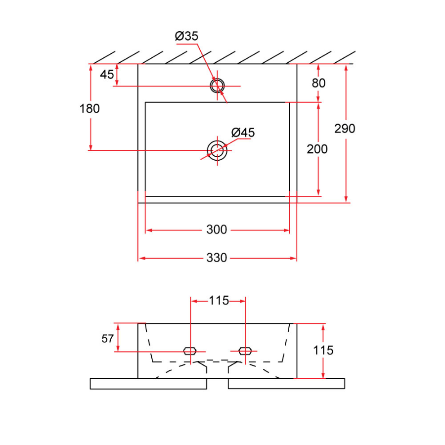 Wall-Hung / Countertop Rectangular Ceramic Basin | VENTO 33M
